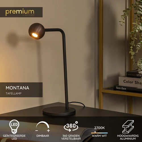 Lucide MONTANA - Tafellamp - LED Dimb. - 1x5W 2700K - Koffie | Premium - USP
